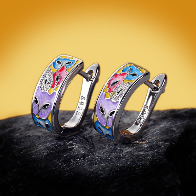 Wholesale Enamel Gradient Colored Fox Copper Jewelry Set of Three Pieces